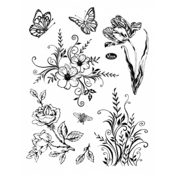 Silicone Stamps Flowers and Butterflies 400300100